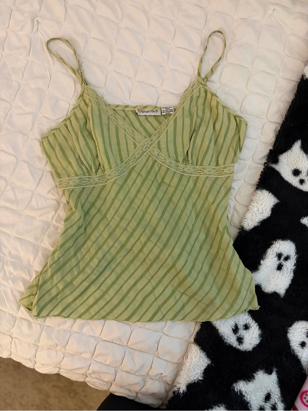 VINTAGE Y2K SAGE GREEN STRIPED LACE CAMI ✨